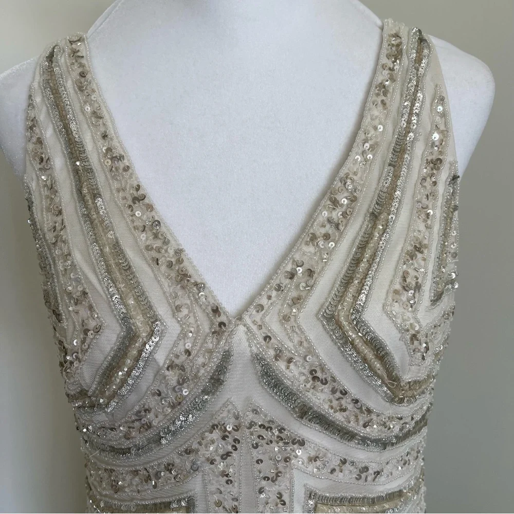 Adrianna Papell Beaded V-Neck Sheath Dress Size 8 NEW - Picture 2 of 15